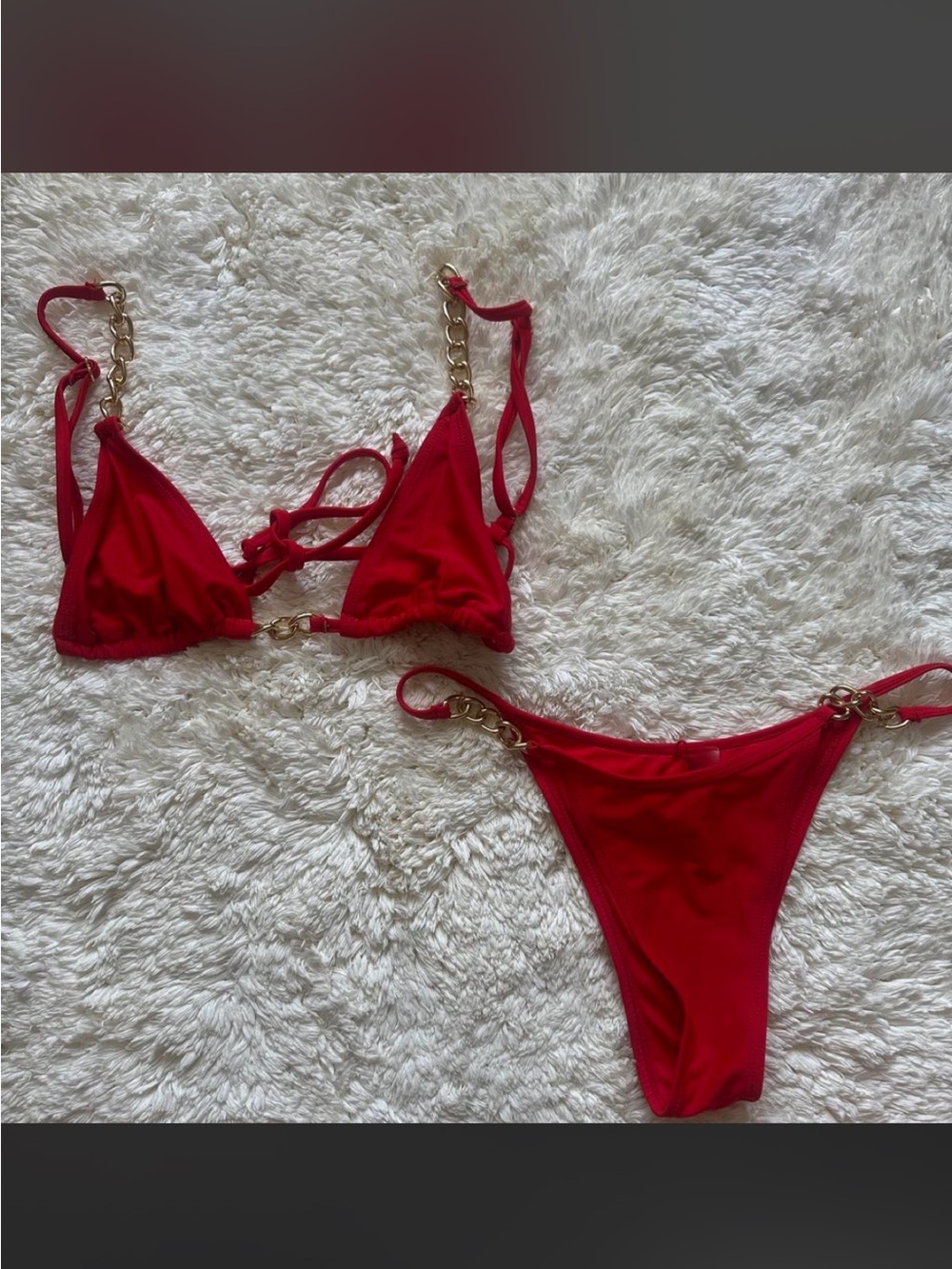 Red Chain-Detail Triangle Bikini Set